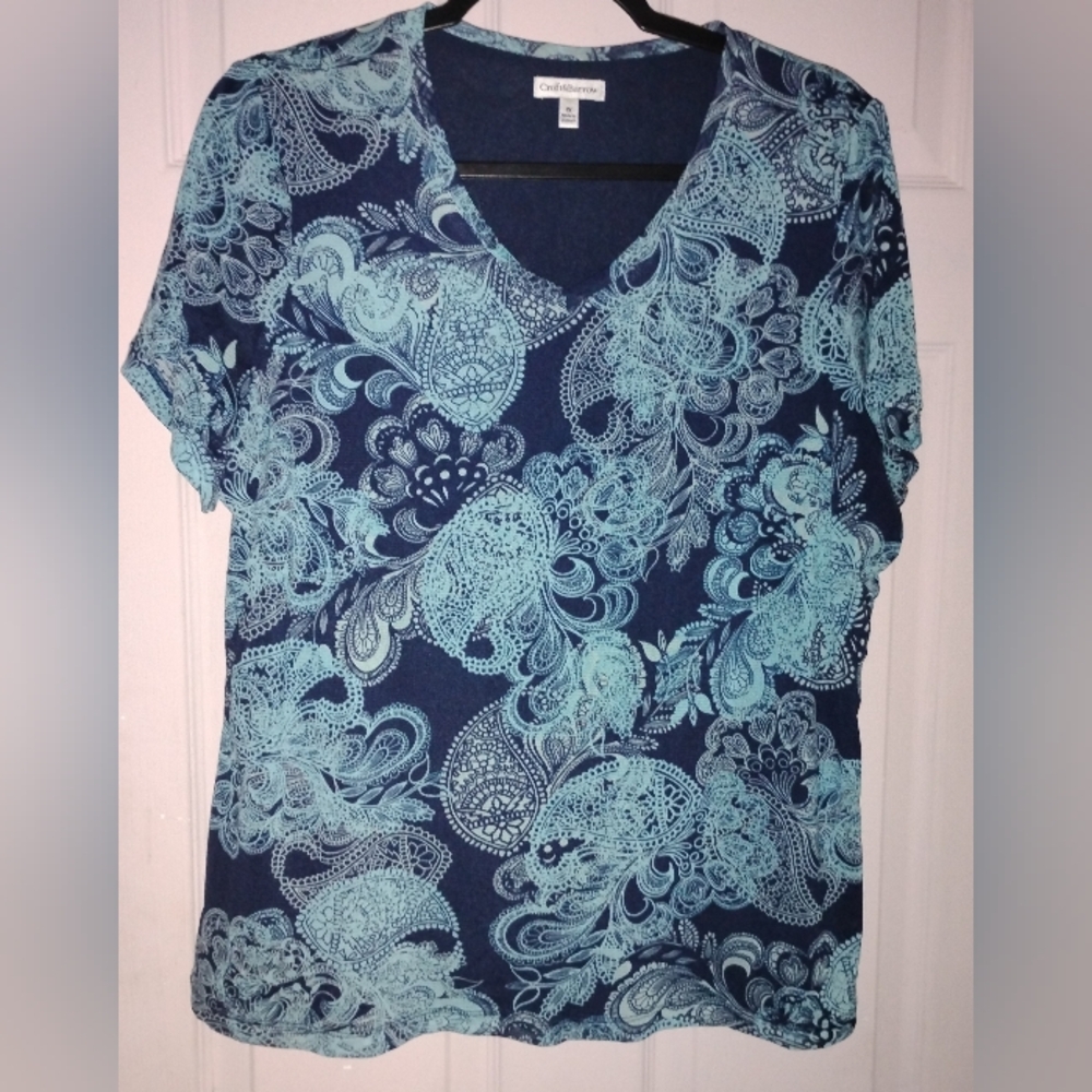 Croft & Barrow Teal and Navy Paisley Blouse